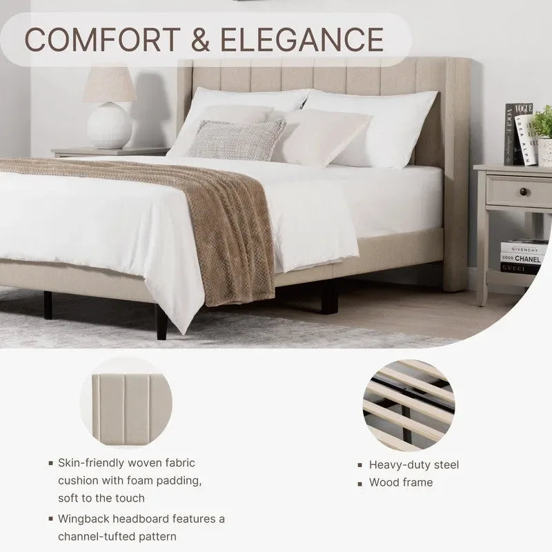 Eleanor Upholstered Platform Bed Frame with Vertical Stripe Headboard