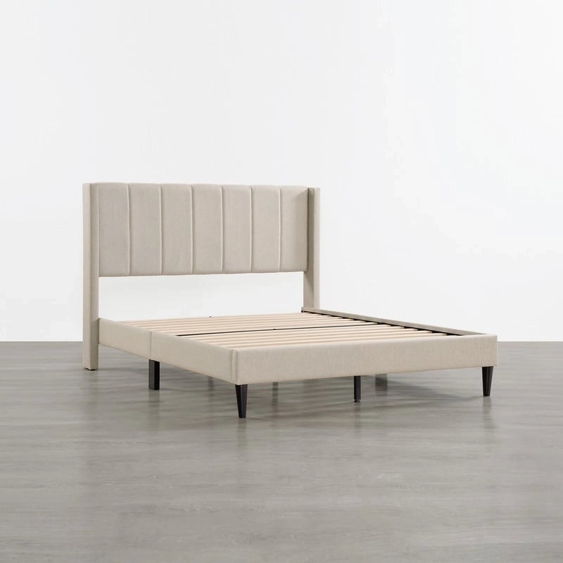 Eleanor Upholstered Platform Bed Frame with Vertical Stripe Headboard