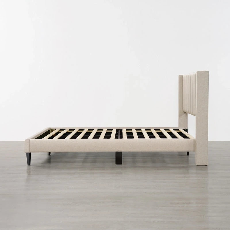 Eleanor Upholstered Platform Bed Frame with Vertical Stripe Headboard