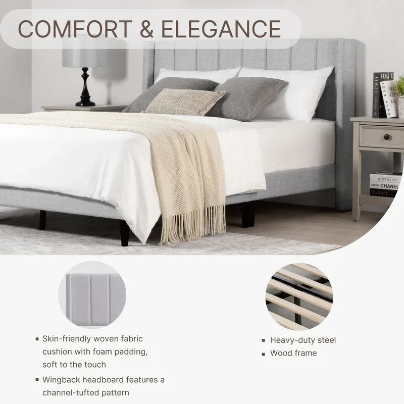 Eleanor Upholstered Platform Bed Frame with Vertical Stripe Headboard