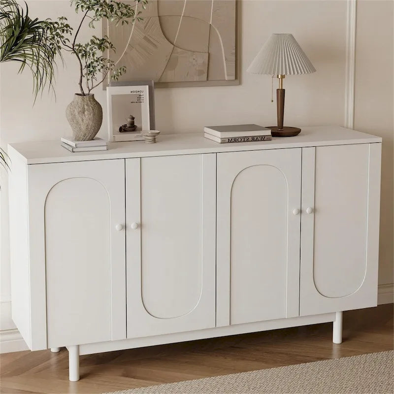 4-Door Wood Storage Cabinet with Legs and Adjustable Shelf