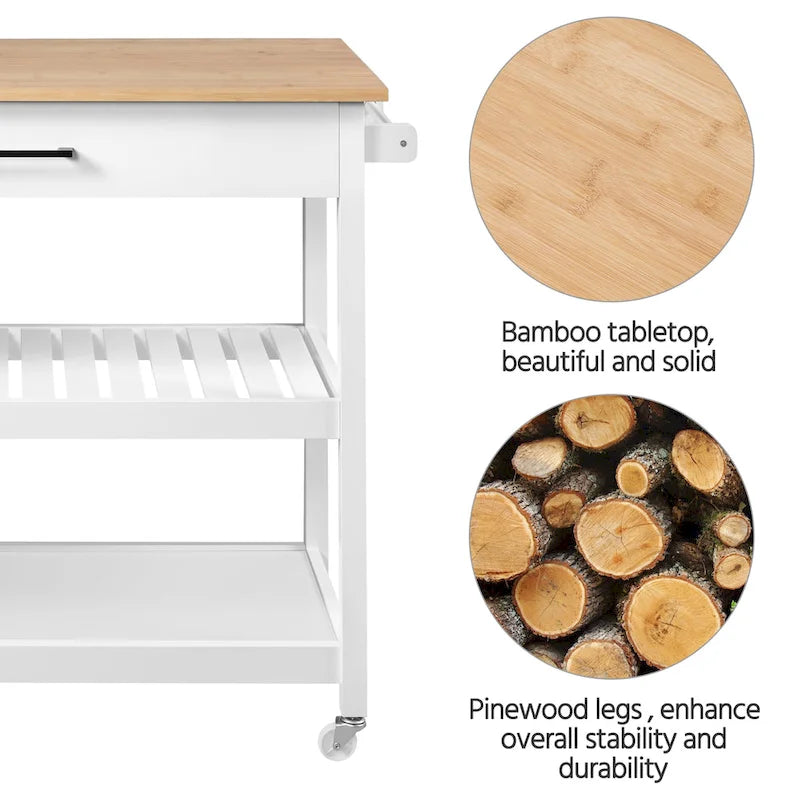 Yaheetech Kitchen Cart with storage and Drawer Wood Countertop