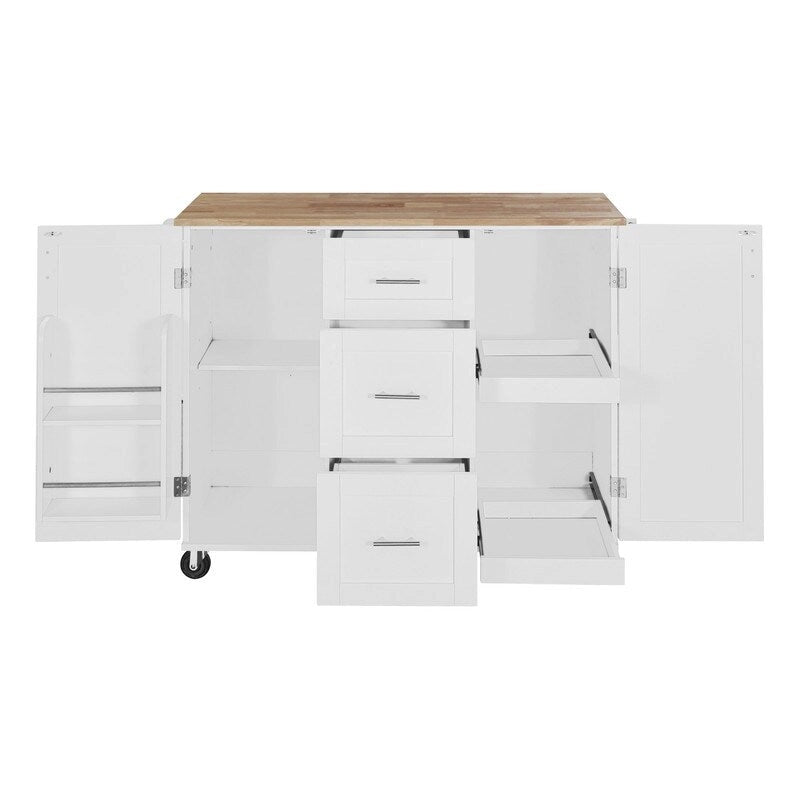 Rolling Kitchen Island Cart on Wheels with Storage,2 Slide-Out Shelf and Internal Storage Rack