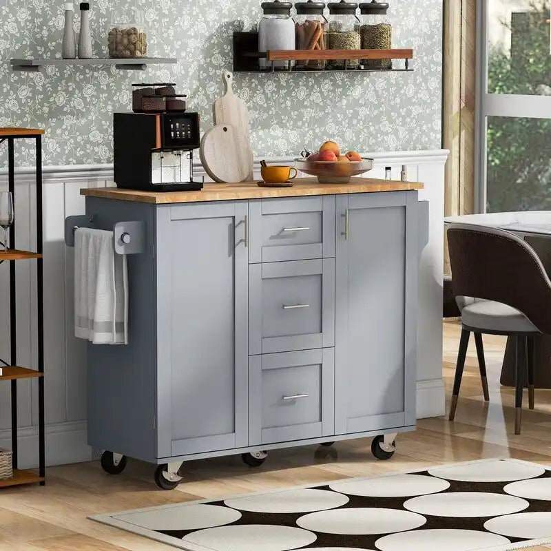 Rolling Kitchen Island Cart on Wheels with Storage,2 Slide-Out Shelf and Internal Storage Rack