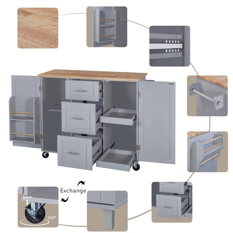 Rolling Kitchen Island Cart on Wheels with Storage,2 Slide-Out Shelf and Internal Storage Rack