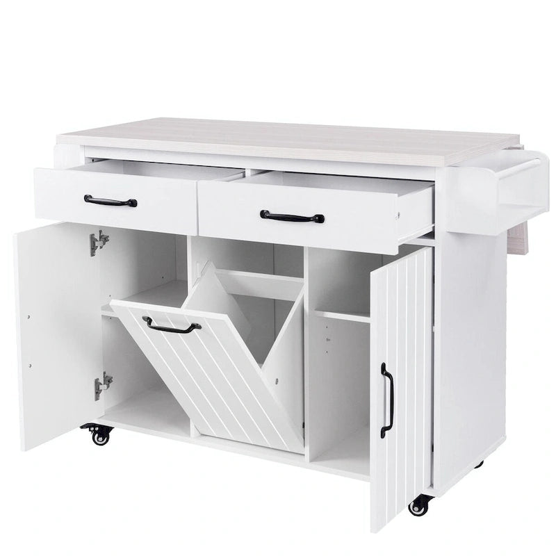 Kitchen Island with Trash Can Storage and Adjustable Shelf