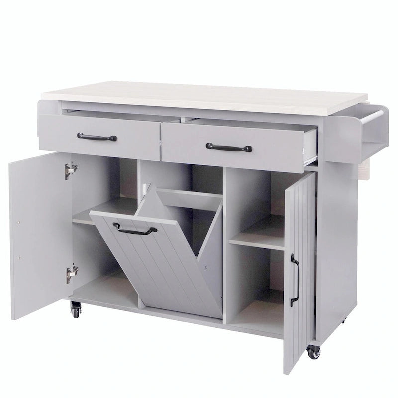 Kitchen Island with Trash Can Storage and Adjustable Shelf