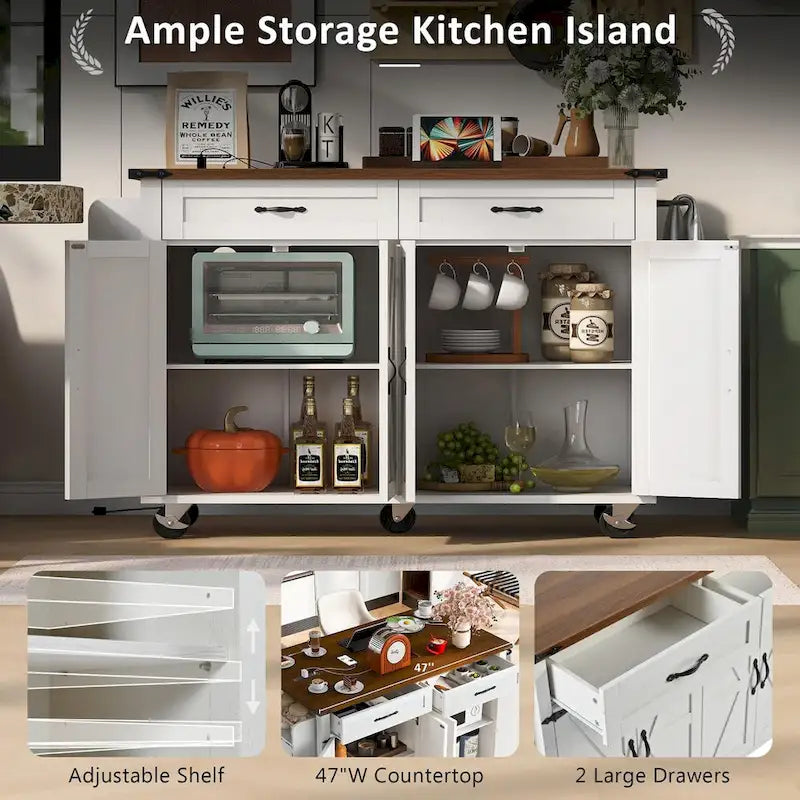 53.5 Farmhouse Kitchen Island with Power Outlet