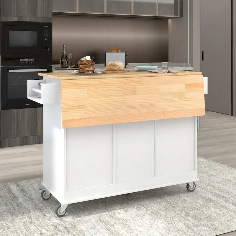 Rolling Mobile Kitchen Island with Locking Wheels Storage Cabinet - 52.76 x 29.5 x 36.81 inches