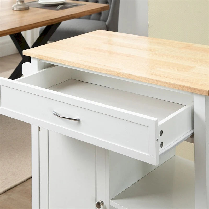 Rolling Kitchen Island Cart with Storage and Solid Wood Top - N/A