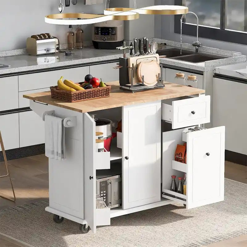Merax 53.9 Width Rolling Kitchen Cart on Wheels with Drop Leaf