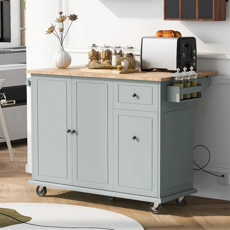 Merax 53.9 Width Rolling Kitchen Cart on Wheels with Drop Leaf