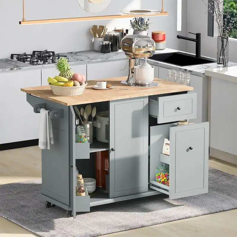 Merax 53.9 Width Rolling Kitchen Cart on Wheels with Drop Leaf