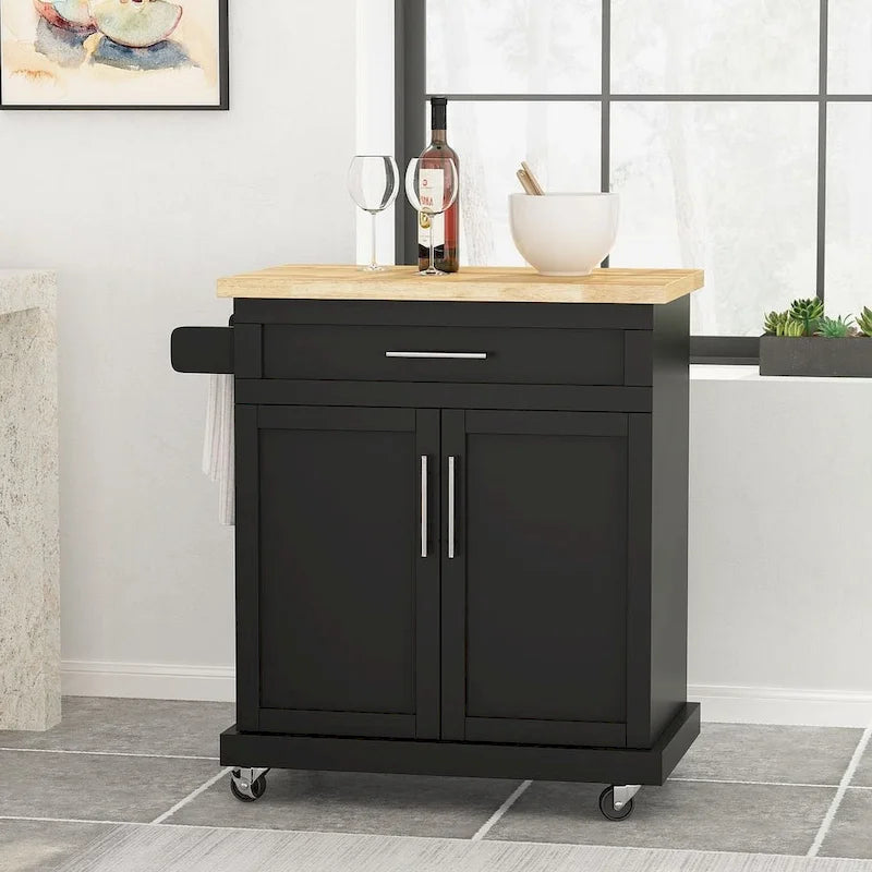 Contemporary Wood Kitchen Cart with Wheels Storage and Wheels by Christopher Knight Home