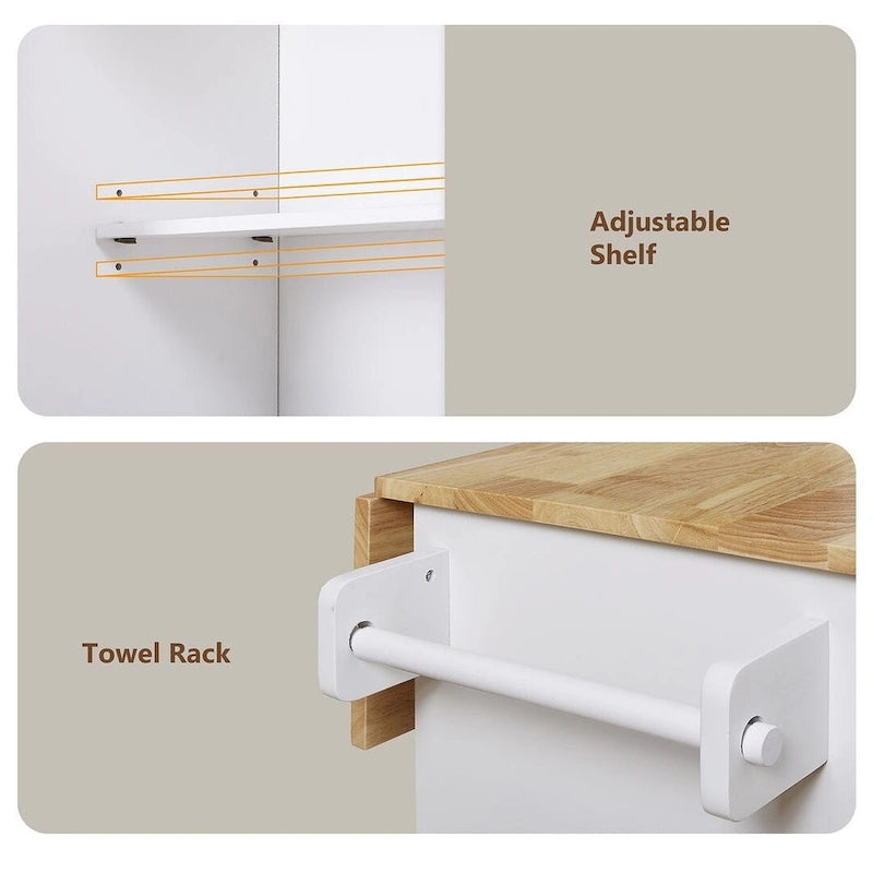 39.00 W Modern Rubberwood Top Kitchen Cart with Storage and Towel Racks
