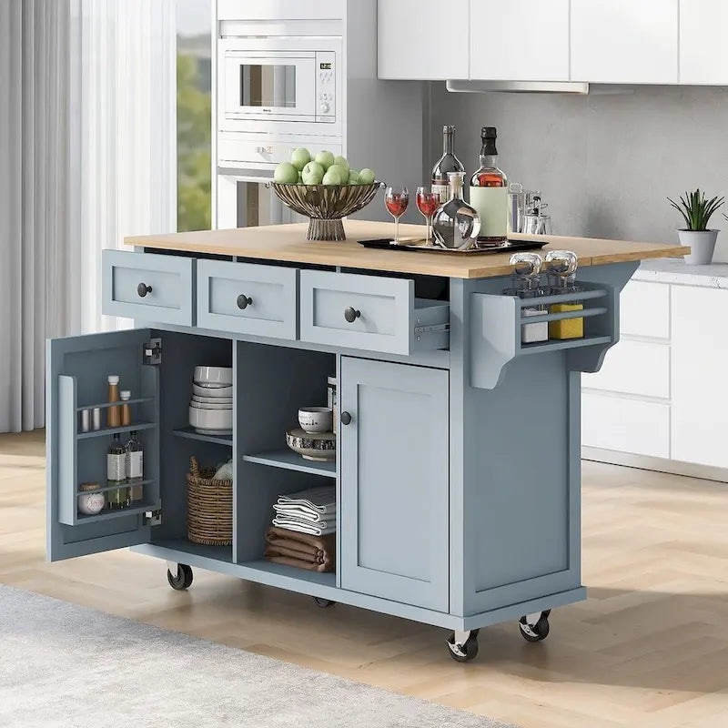 Kitchen Island Cart with Wheels Drop-Leaf, Storage Racks
