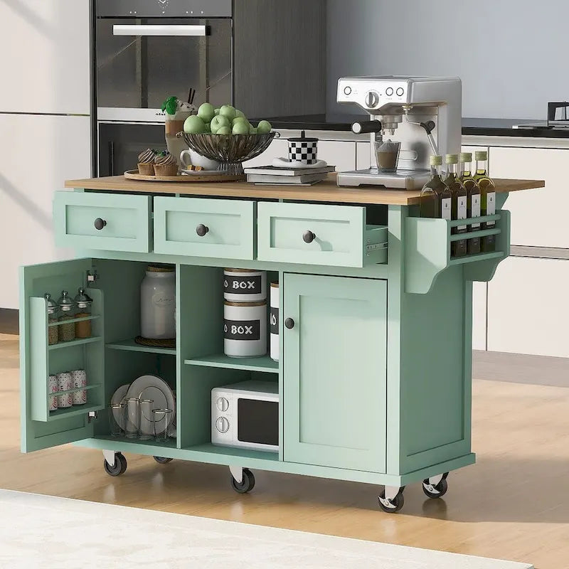Kitchen Island Cart with Wheels Drop-Leaf, Storage Racks