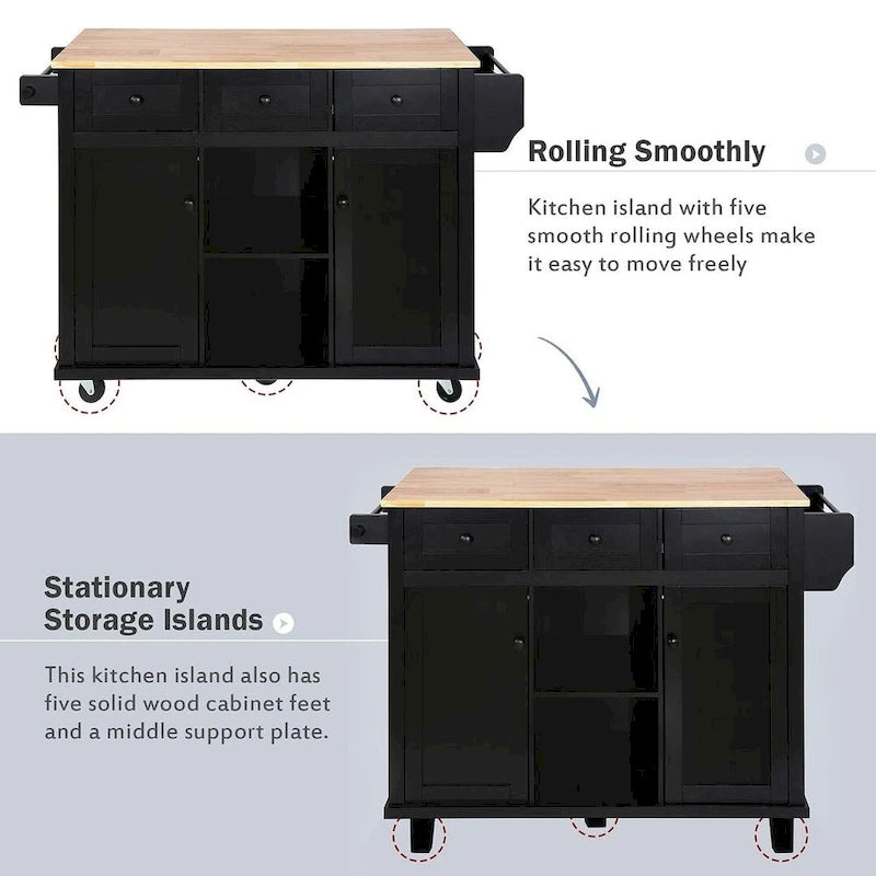 Kitchen Island Cart with Wheels Drop-Leaf, Storage Racks