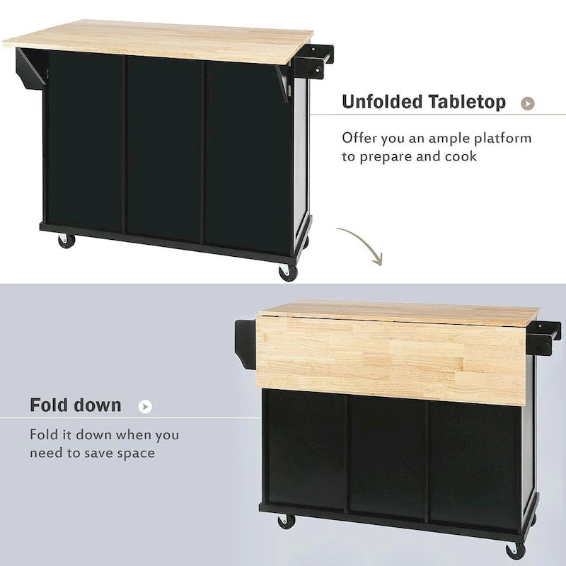 Kitchen Island Cart with Wheels Drop-Leaf, Storage Racks