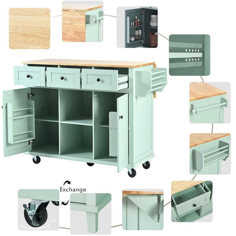 Kitchen Island Cart with Wheels Drop-Leaf, Storage Racks