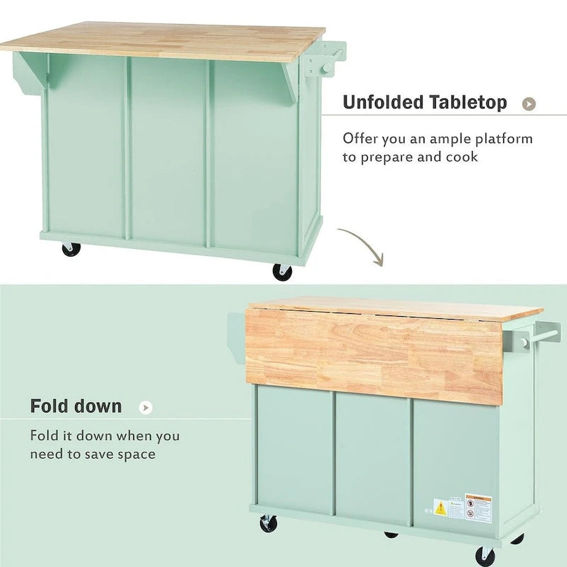 Kitchen Island Cart with Wheels Drop-Leaf, Storage Racks