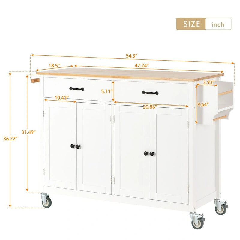 Kitchen Island Cart with Solid Wood Top and Locking Wheels