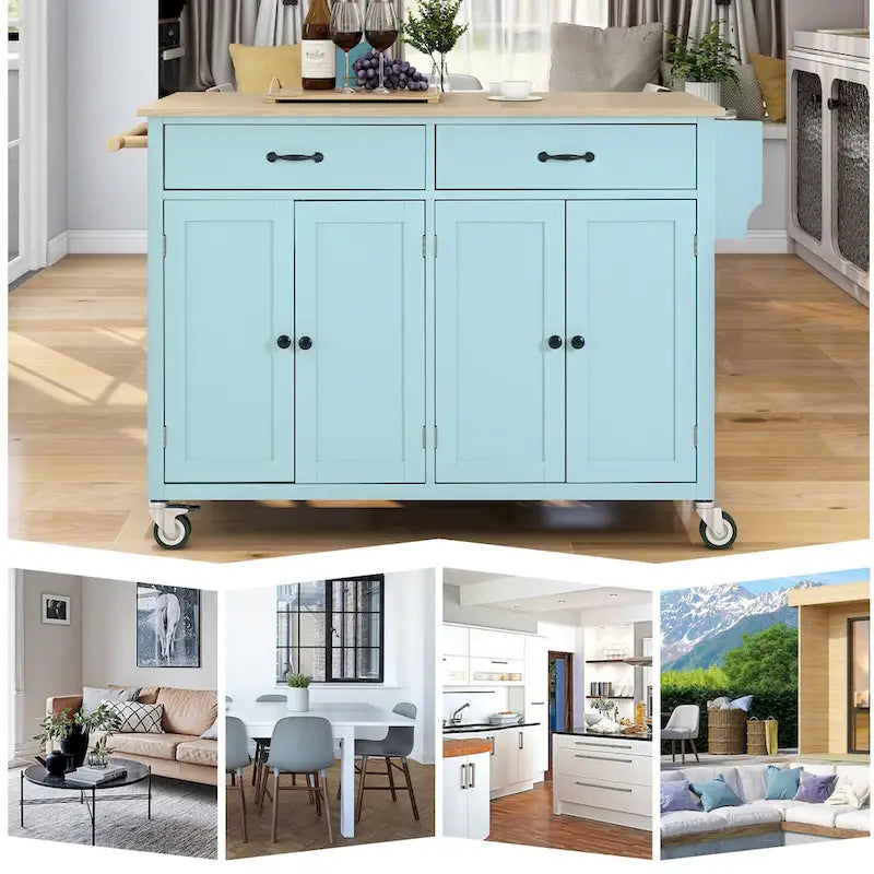 Kitchen Island Cart with Solid Wood Top and Locking Wheels