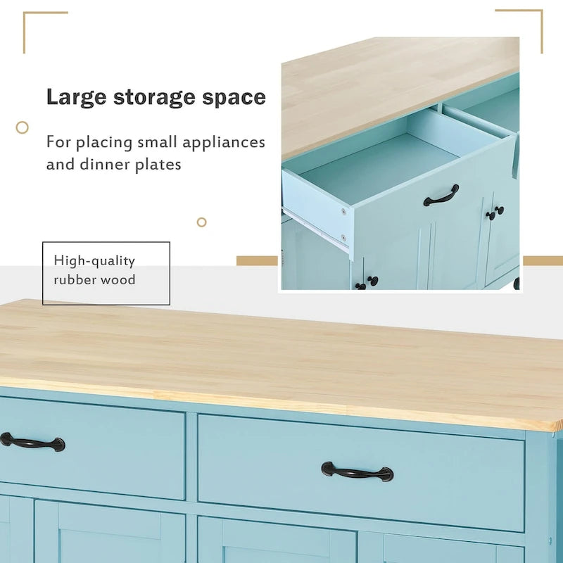 Kitchen Island Cart with Solid Wood Top and Locking Wheels