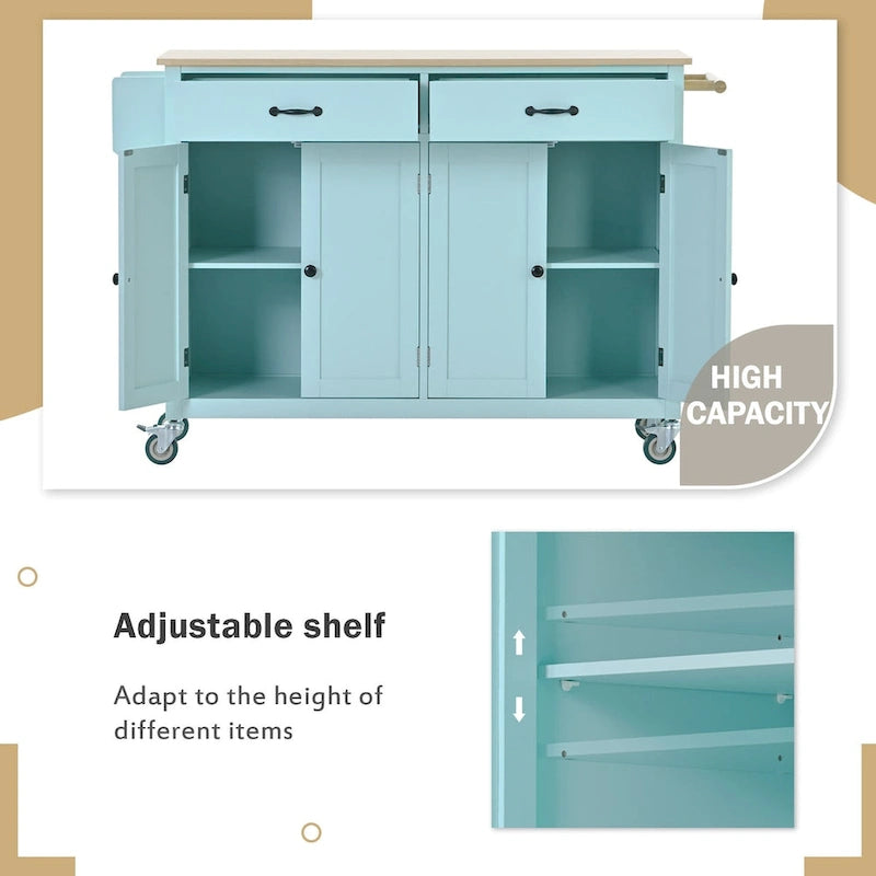 Kitchen Island Cart with Solid Wood Top and Locking Wheels