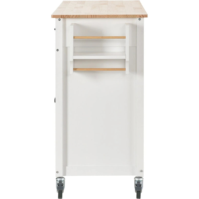 Kitchen Island Cart with Solid Wood Top and Locking Wheels
