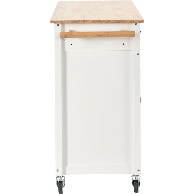 Kitchen Island Cart with Solid Wood Top and Locking Wheels