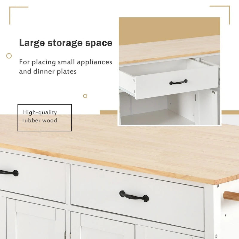 Kitchen Island Cart with Solid Wood Top and Locking Wheels