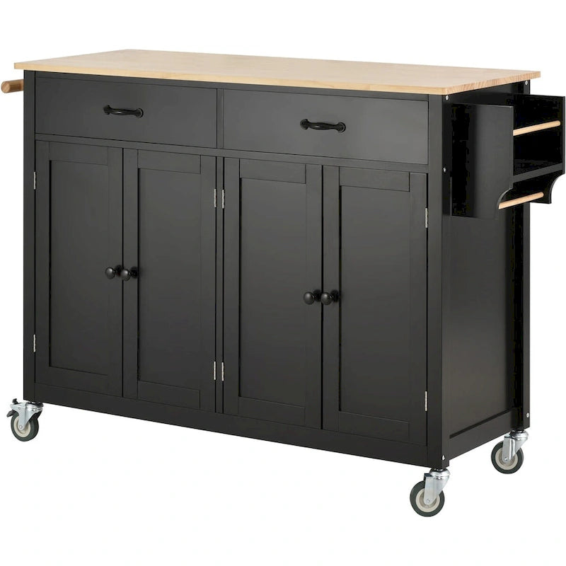 Kitchen Island Cart with Solid Wood Top and Locking Wheels