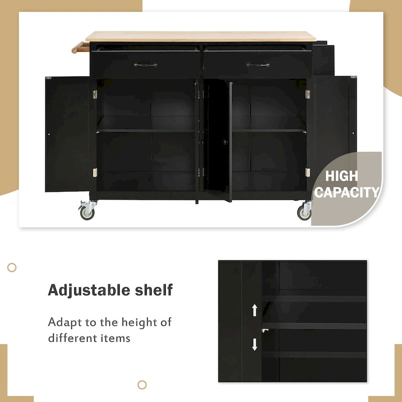 Kitchen Island Cart with Solid Wood Top and Locking Wheels