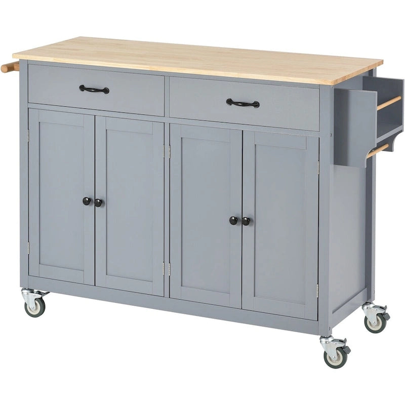 Kitchen Island Cart with Solid Wood Top and Locking Wheels