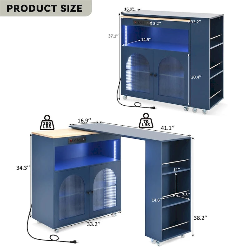 Rolling Kitchen Island With Extended Table,Kitchen Island on Wheels