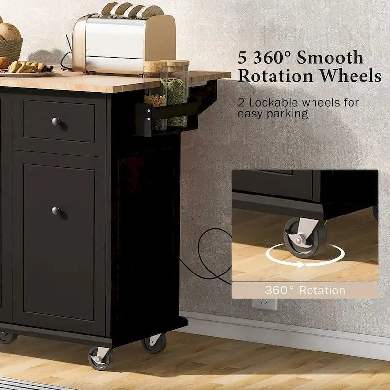 53.9 W Modern Versatile Kitchen Island with Drop Leaf and 3 Drawer Cabinets