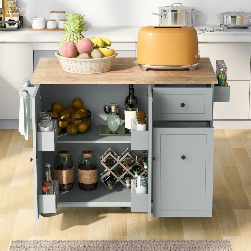 53.9 Kitchen Island Cart with Drop Leaf on Wheels