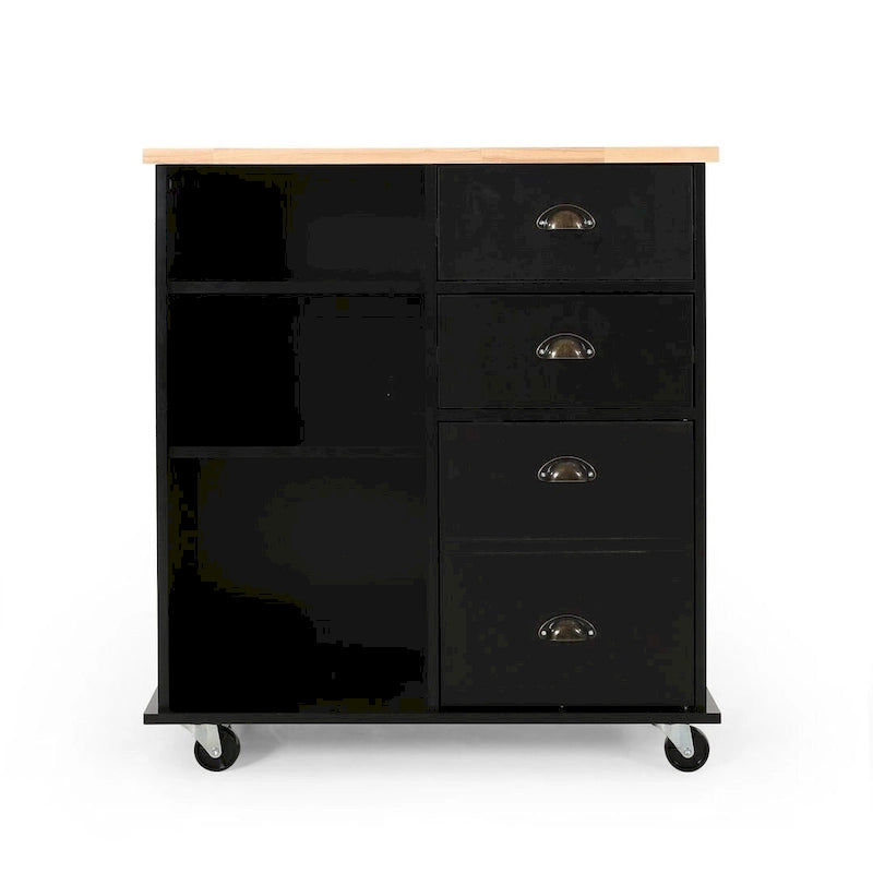 Contemporary Wood Kitchen Cart with Wheels Drawers and Cabinet by Christopher Knight Home