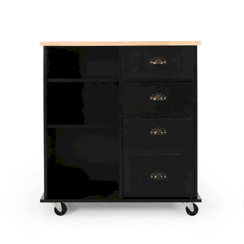 Contemporary Wood Kitchen Cart with Wheels Drawers and Cabinet by Christopher Knight Home