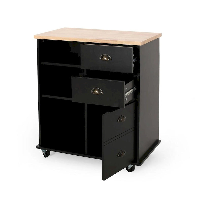 Contemporary Wood Kitchen Cart with Wheels Drawers and Cabinet by Christopher Knight Home