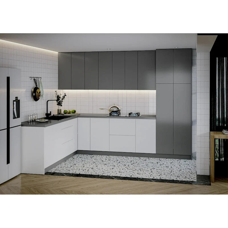 Kitchen Harmony Collection White Gloss & Gray Color Base Size 8x10Ft Wide - 126x96