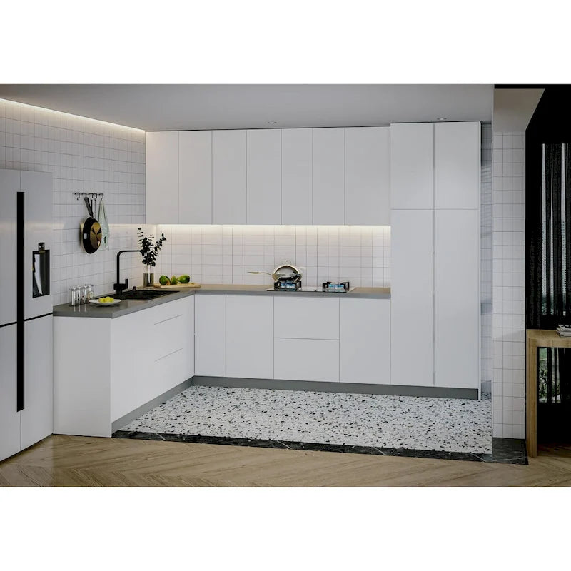 Kitchen Harmony Collection White Gloss & Gray Color Base Size 8x10Ft Wide - 126x96
