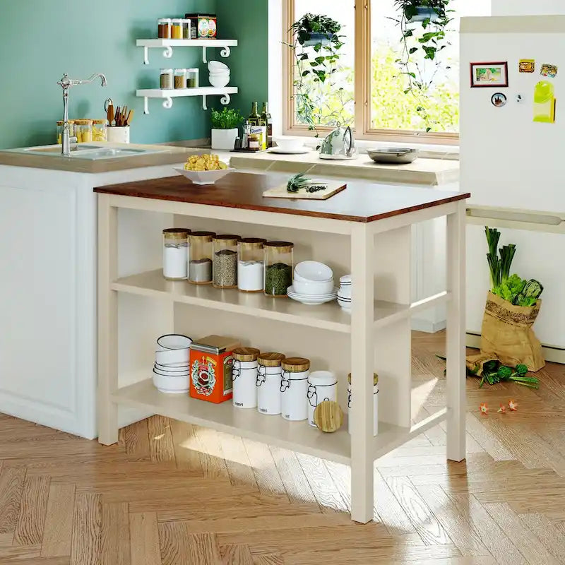 Solid Wood Rustic 45 Stationary Kitchen Island