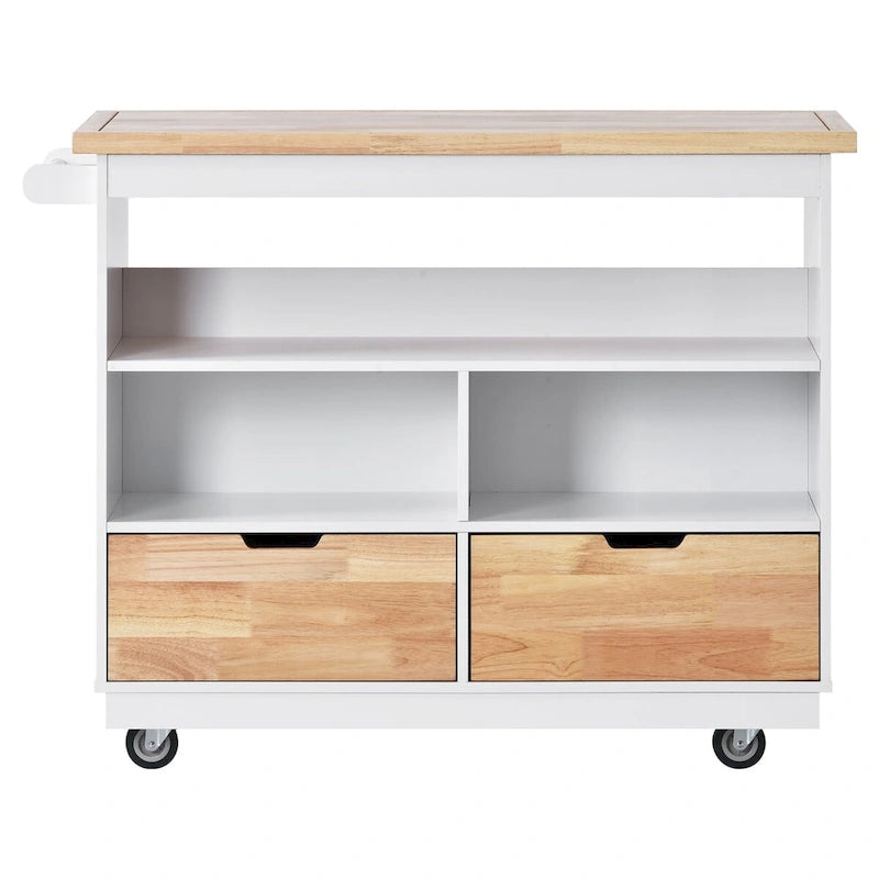 Rolling Kitchen Island with Storage, Two-sided Kitchen island Cart on Wheels with Wood Top, Wine and Spice Rack