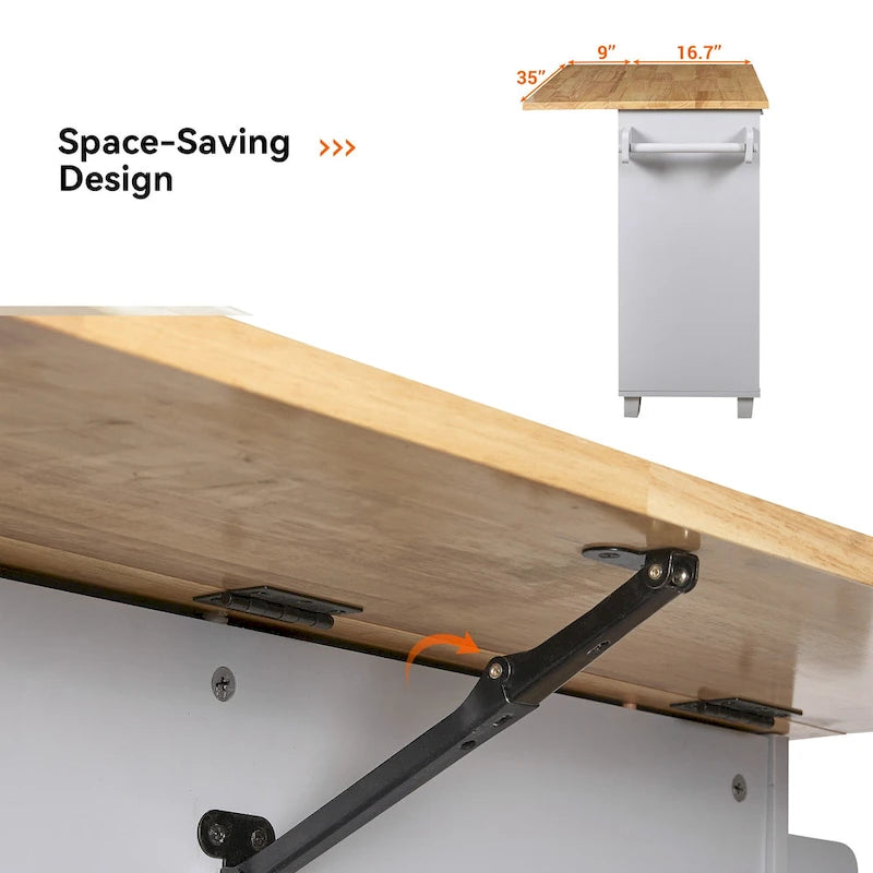 Rolling Kitchen Island with Storage,Kitchen Cart with Rubber Wood Top,Spacious Drawer with Divider and Internal Storage Rack