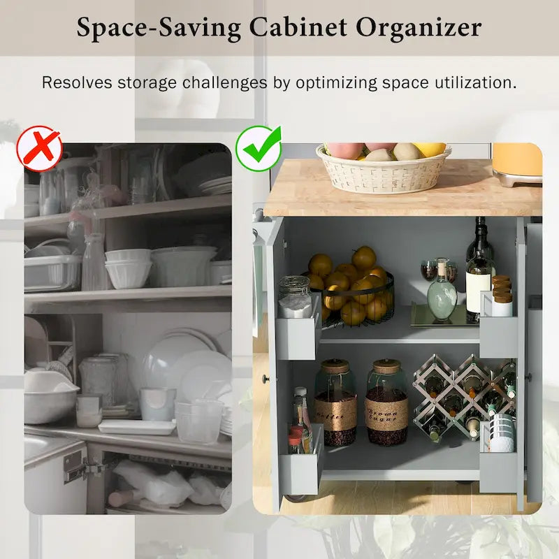53.9 Width Rolling Kitchen Cart on Wheels with Internal Storage Rack and 3 Tier Pull Out Cabinet Organizer