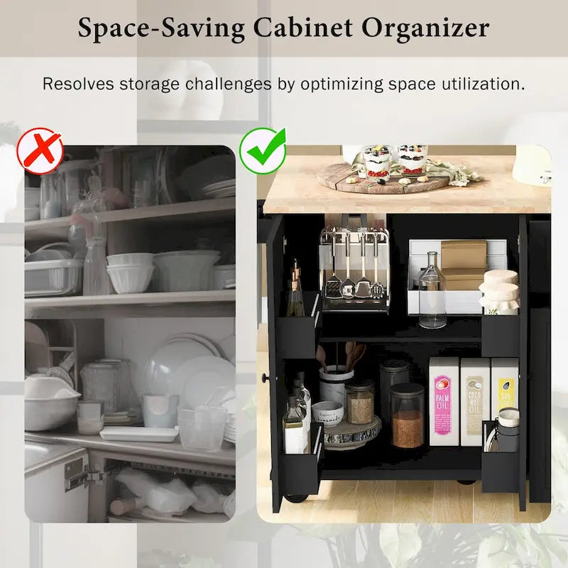 53.9 Width Rolling Kitchen Cart on Wheels with Internal Storage Rack and 3 Tier Pull Out Cabinet Organizer