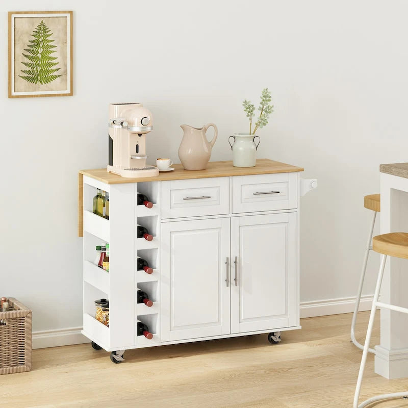 Multi-Functional Kitchen Island Cart with 2 Door Cabinet and Two Drawers