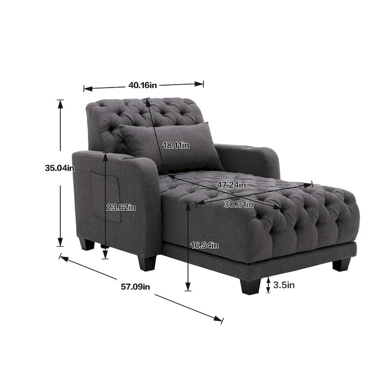 Clihome Tufted Reclining Chaise Lounge